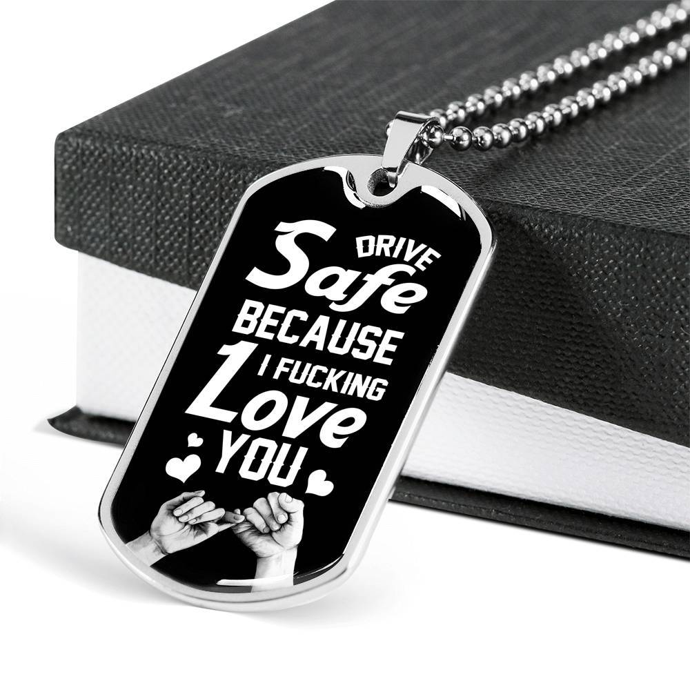 To Trucker Husband Drive Safe Because I Fucking Love You Dog Tag Pendant Necklace - Gift From Truck Driver Wife - Dog Tag (Silver) To Trucker Husband Drive Safe Because I Fucking Love You Dog Tag Pendant Necklace - Gift From Truck Driver Wife - Dog Tag (Silver)