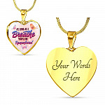 Butterfly as Long as I Breathe You'll Be Remembered Heart Pendant Necklace - Heart Luxury Necklace (Gold Plated)