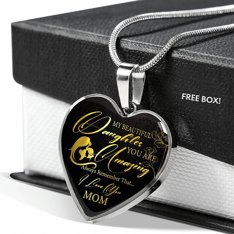 My Beautiful Daughter You Are Amazing Always Remember That I Love You From Mom Luxury Heart Pendant Necklace - Heart Luxury Necklace (Silver)