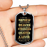 Aunt To My Nephew Always Remember You Are Braver Than You Believe Love Aunt Dog Tag Pendant Necklace - Dog Tag (Silver)