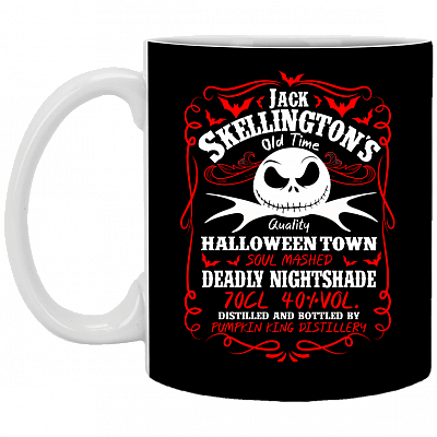 Whiskey Label Jack Skellington Funny The nightmare Before Christmas Ceramic Coffee Mug - Water Bottle, Black, 11 oz. White Mug