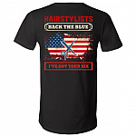 Hairstylists Back The Blue I've Got Your Six American Flag Plain Front - Print On Back T-Shirt - V-Neck Shirt, Black, V-Neck T-Shirt