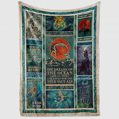 Alternative view of She Dreams Of The Ocean Late At Night Mermaid Fleece Blanket - Premium Sherpa Blanket - Woven Blanket