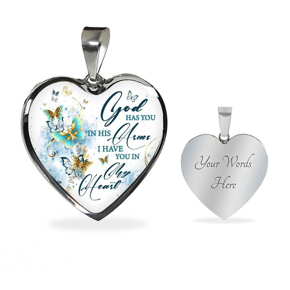 Butterfly God Has You In His Arms I Have You in My Heart Heart Pendant Necklace - Heart Luxury Necklace (Silver)