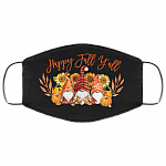 Happy Fall Y'all Funny Gnome Pumpkin Autumn Washable Reusable Custom - Printed Cloth Face Mask Cover, Black, Cloth Face Cover – Medium/Large