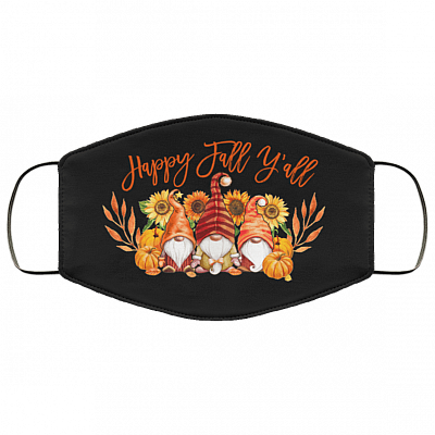 Happy Fall Y'all Funny Gnome Pumpkin Autumn Washable Reusable Custom - Printed Cloth Face Mask Cover, Black, Cloth Face Cover – Medium/Large