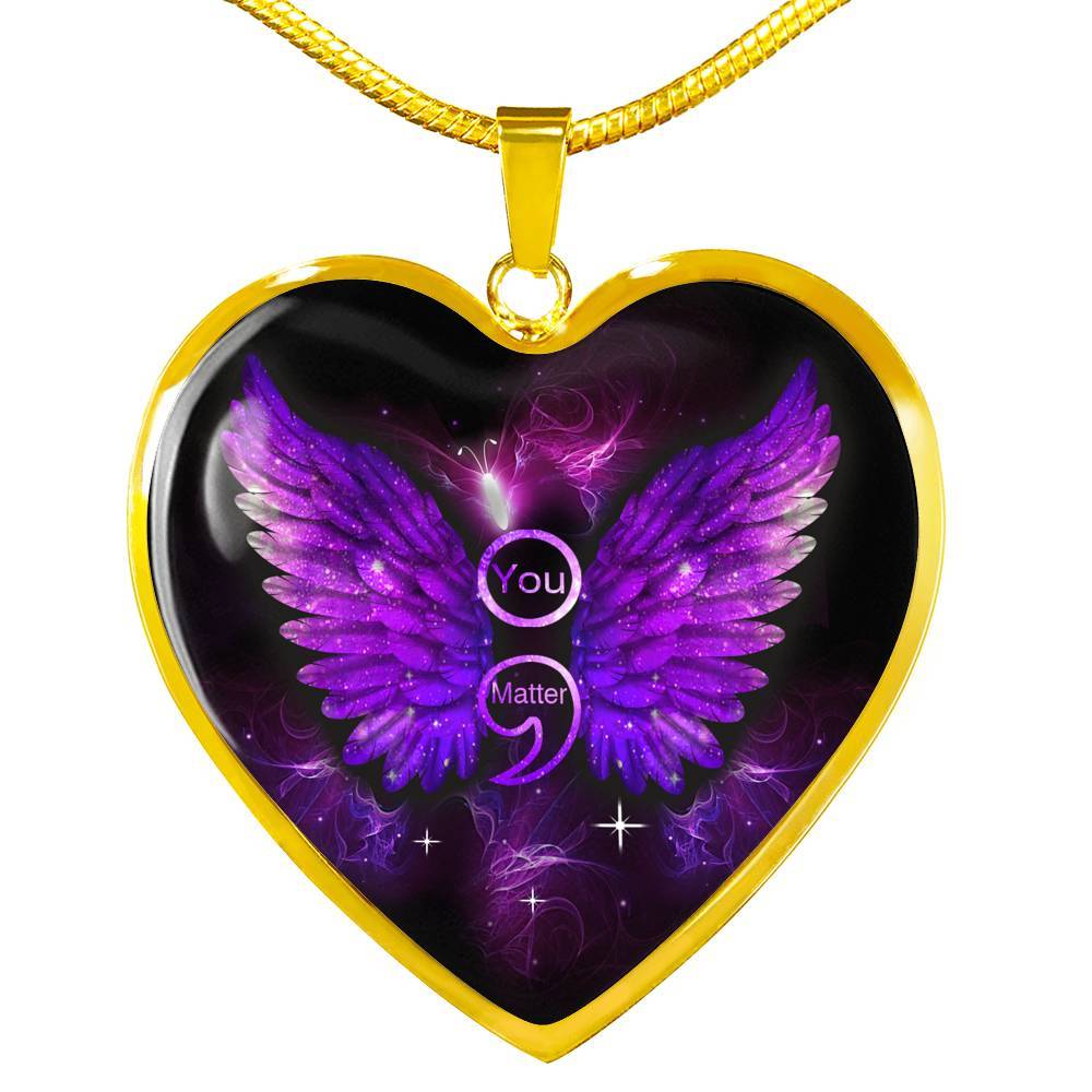 You Matter Memorial Suicide Prevention Awareness Heart Pendant Necklace - Mental Health Awareness Necklace - Heart Luxury Necklace (Gold Plated)