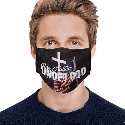 Alternative view of American Flag Cross One Nation Under God Washable Reusable Custom - Printed Cloth Face Mask Cover
