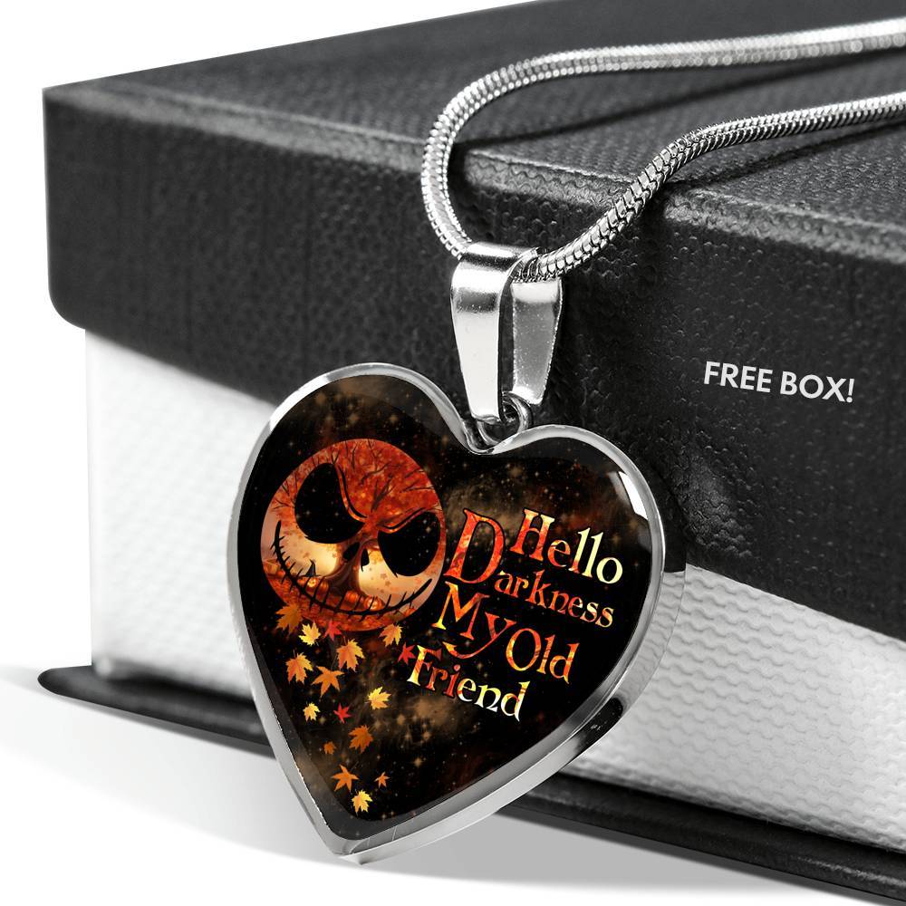 Jack Hello Darkness Night Before Halloween Skellington My Old Friend Pumpkin My Love Heart Pendant Necklace - Heart Luxury Necklace (Silver) Jack Hello Darkness Night Before Halloween Skellington My Old Friend Pumpkin My Love Heart Pendant Necklace - Heart Luxury Necklace (Silver)
