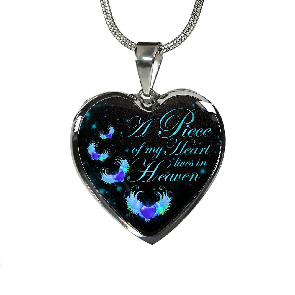 Angel Wings Heart a Piece of My Heart Lives in Heaven Heart Pendant Necklace - Heart Luxury Necklace (Silver) Angel Wings Heart a Piece of My Heart Lives in Heaven Heart Pendant Necklace - Heart Luxury Necklace (Silver)