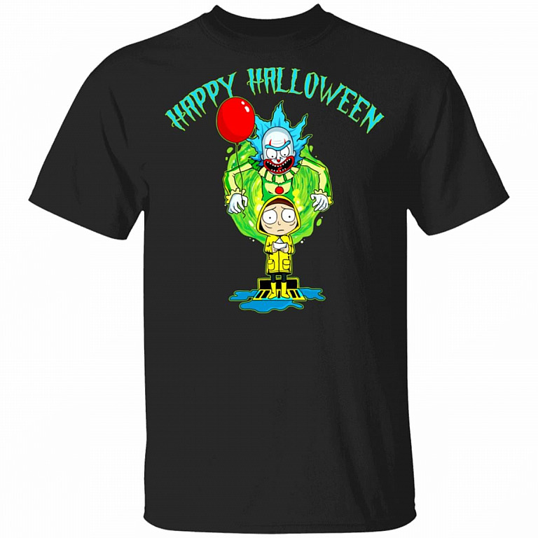 Clown Rick Happy Halloween Funny Morty T-Shirt, Black, Unisex T-Shirt