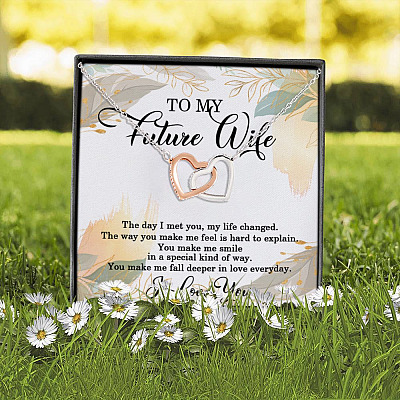 To My Future Wife the Day I Met You My Life Changed Joined Interlocking Hearts Pendant Necklace