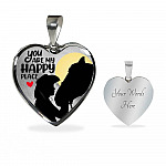 You Are My Happy Place Cowgirl Luxury Heart Pendant Necklace - Horse Lover Gifts - Heart Luxury Necklace (Silver)