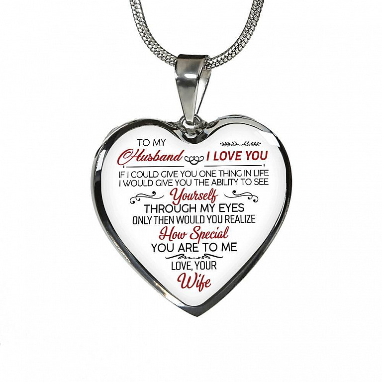 To My Wife If I Could Give You One Thing in Life from Husband Heart Pendant Necklace - Anniversary Gift - Heart Luxury Necklace (Silver)