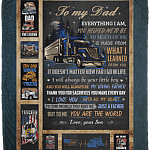 Son To Truckin' Dad Everything I Am You Helped Me To Be You Are The World Fleece Blanket - Sherpa Blanket, White, Cozy Plush Fleece Blanket - 50x60