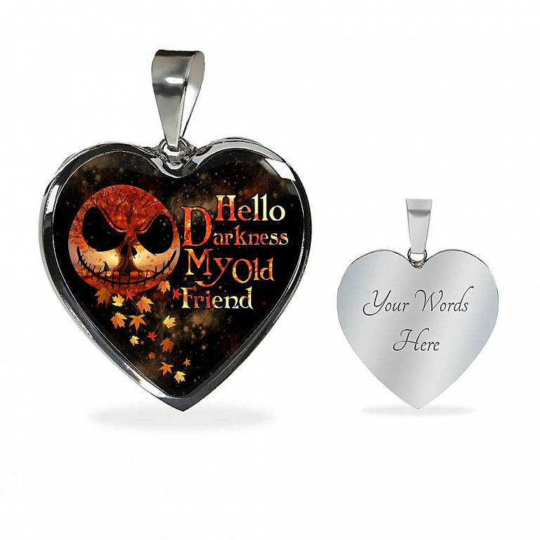 Jack Hello Darkness Night Before Halloween Skellington My Old Friend Pumpkin My Love Heart Pendant Necklace - Heart Luxury Necklace (Silver)