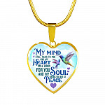 My Mind Still Talks To You But My Soul Know You Are At Peace Hummingbird Luxury Heart Pendant Necklace - Heart Luxury Necklace (Gold Plated)