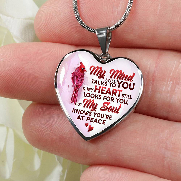 My Mind Still Talks To You My Heart Still Looks For You My Soul Knows You Are At Peace Heart Pendant Necklace - Heart Luxury Necklace (Silver)