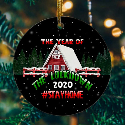 Alternative view of 2020 Year of the Lockdown Decorative Christmas Ornament- Flat Circle Porcelain Ceramic Ornament- Holiday Gift