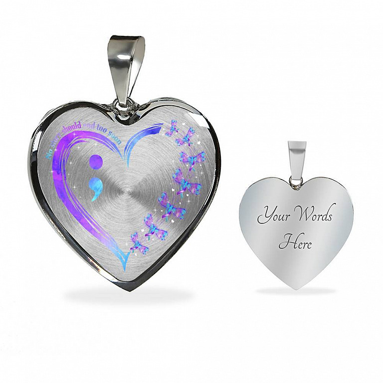 No Story Should End Too Soon - Suicide Awareness Heart Pendant Necklace - Suicide Prevention Necklace - Heart Luxury Necklace (Silver)