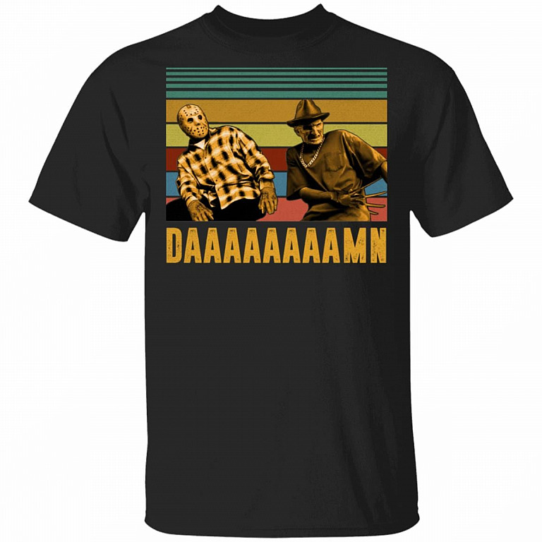 Jason Freddy Squad Damn Meme Halloween Vintage T-Shirt - Funny Halloween Sarcasm Saying Retro Tee Shirt, Black, Unisex T-Shirt