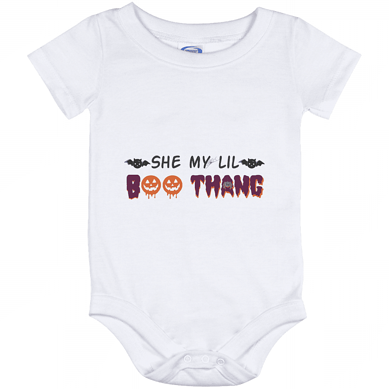 She My Lil Boo Thang Funny Halloween Baby Onesie - Infant Bodysuit, White, Baby Onesie - 12 Month