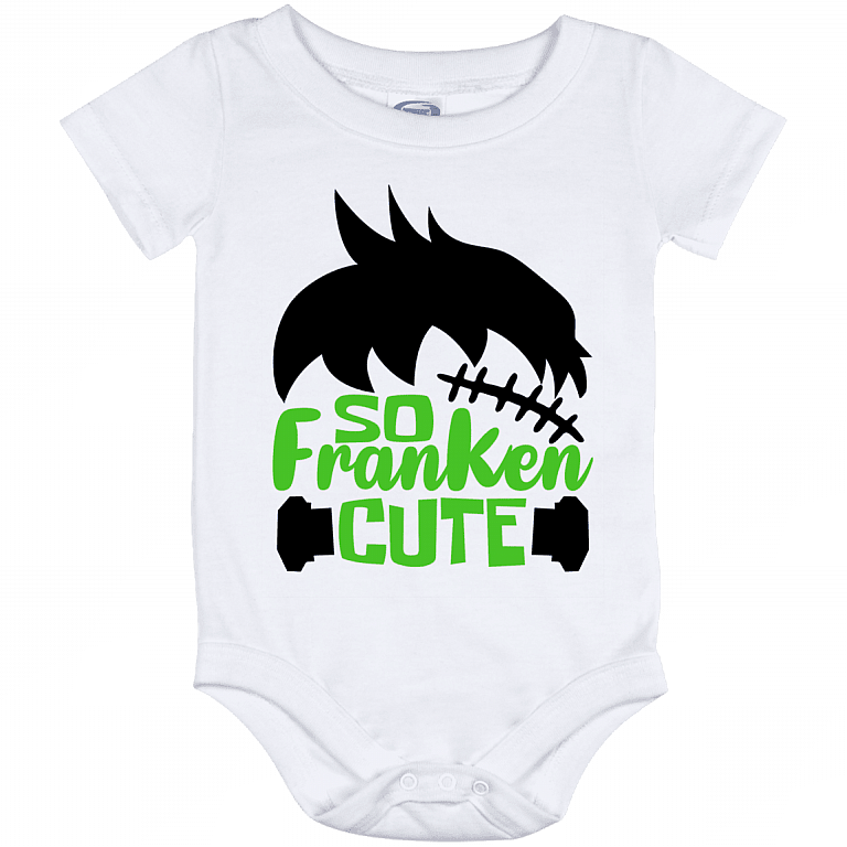 So Franken Cute Boy Franken-stein Baby Onesie - Baby Infant Bodysuit - Halloween Custome For Kids, White, Baby Onesie - 12 Month