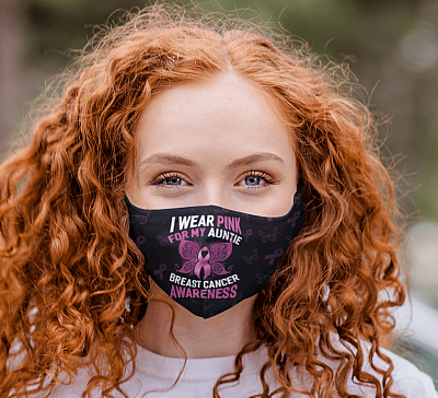 Alternative view of Breast Cancer Awareness Pink Ribbon I Wear Pink for My Auntie Washable Reusable Custom - Printed Face Mask