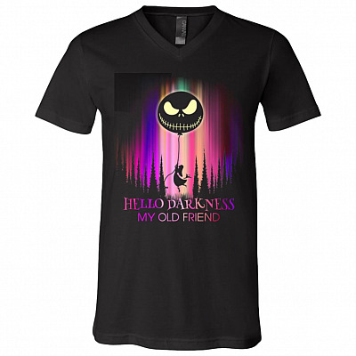 Hello Darkness My Old Friend Jack Skellington Halloween T-Shirt - V-Neck, Black, V-Neck T-Shirt