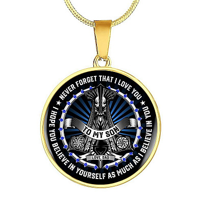 From Dad To Son Viking Circle Pendant Necklace - Never Forget That I Love You Necklace - Viking Necklace For Son - Circle Luxury Necklace (Gold Plated)