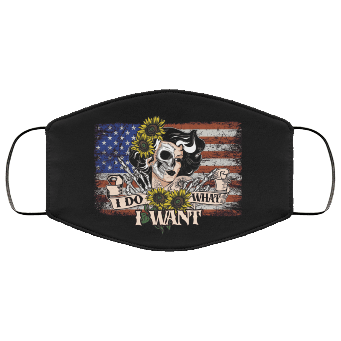 I Do What I Want Skull Women USA Flag Washable Reusable Custom - Printed Cloth Face Mask Cover, Black, Cloth Face Cover – Medium/Large I Do What I Want Skull Women USA Flag Washable Reusable Custom - Printed Cloth Face Mask Cover, Black, Cloth Face Cover – Medium/Large