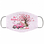 Pink Truck In October We Wear Pink Breast Cancer Awareness Washable Reusable Custom - Cloth Face Mask Cover, White, Cloth Face Cover – Medium/Large