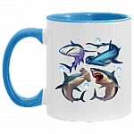 Shark Species Accent Mug - Types Of Sharks Mug, White/Light Blue, 11 oz. Accent Mug