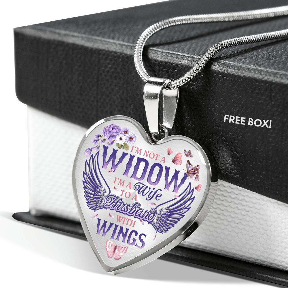 I'm Not A Widow I'm A Wife To A Husband With Wings Heart Pendant Necklace - Memorial Necklace Gift - Heart Luxury Necklace (Silver)