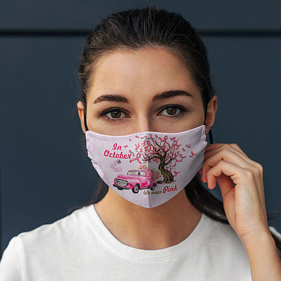 Alternative view of Pink Truck In October We Wear Pink Breast Cancer Awareness Washable Reusable Custom - Cloth Face Mask Cover