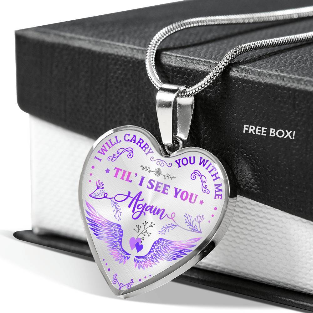 Wings I Will Carry You with Me Til' I See You Again Heart Pendant Necklace - Heart Luxury Necklace (Silver) Wings I Will Carry You with Me Til' I See You Again Heart Pendant Necklace - Heart Luxury Necklace (Silver)