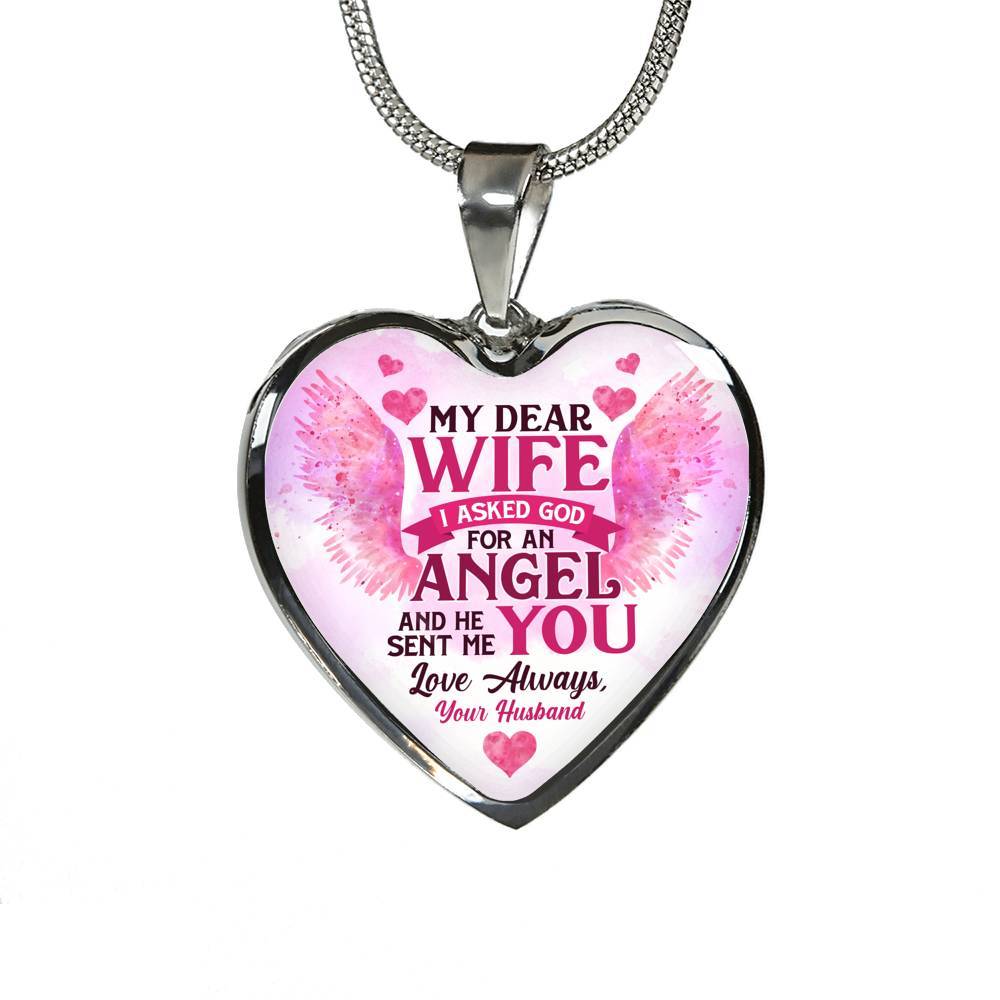 My Dear Wife I Asked God for an Angel He Sent Me You from Husband Heart Pendant Necklace - For Her - Heart Luxury Necklace (Silver) My Dear Wife I Asked God for an Angel He Sent Me You from Husband Heart Pendant Necklace - For Her - Heart Luxury Necklace (Silver)