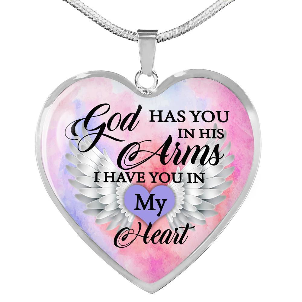 Angel Wing God Has You In His Arms I Have You in My Heart Heart Pendant Necklace - Heart Luxury Necklace (Silver)
