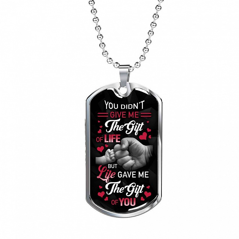 You Didn't Give Me the Gift of Life but Life Gave Me the Gift of You Dog Tag Pendant Necklace for Step Dad - Dog Tag (Silver)
