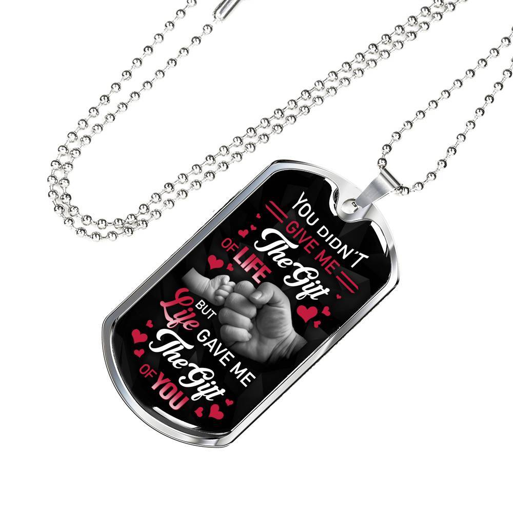 You Didn't Give Me the Gift of Life but Life Gave Me the Gift of You Dog Tag Pendant Necklace for Step Dad - Dog Tag (Silver)