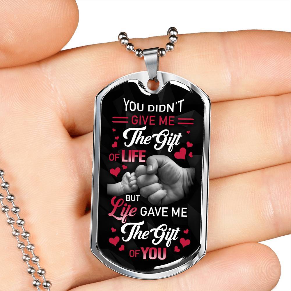 You Didn't Give Me the Gift of Life but Life Gave Me the Gift of You Dog Tag Pendant Necklace for Step Dad - Dog Tag (Silver)