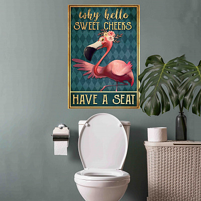 Alternative view of Flamingo Why Hello Sweet Cheeks Have A Seat Funny Toilet Wrapped Framed Canvas Prints - Unframed Poster