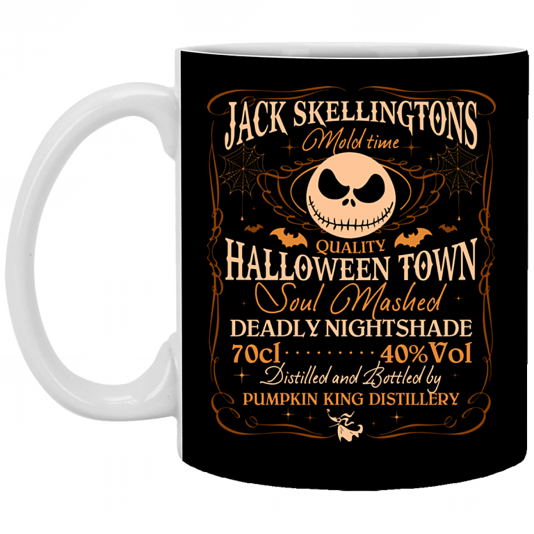 Jack Skellingtons Mold Time Ceramic Coffee Mug - Beer Stein -Water Bottle - Funny Halloween Mug, Black, 11 oz. White Mug