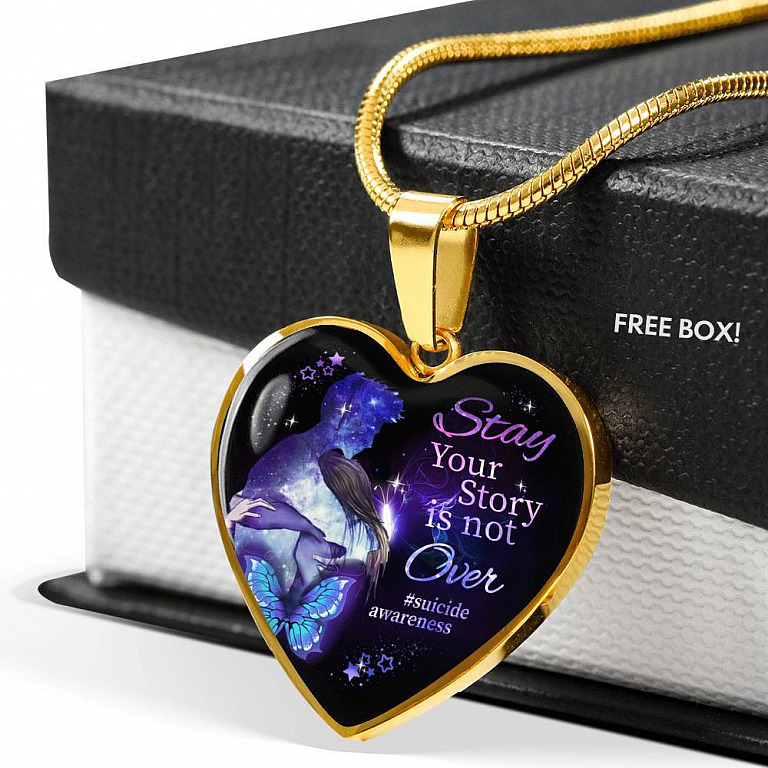 Stay Your Story Is Not Over Memorial Gift Heart Pendant Necklace - Heart Luxury Necklace (Gold Plated)
