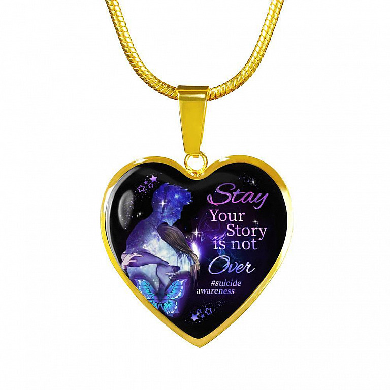 Stay Your Story Is Not Over Memorial Gift Heart Pendant Necklace - Heart Luxury Necklace (Gold Plated)