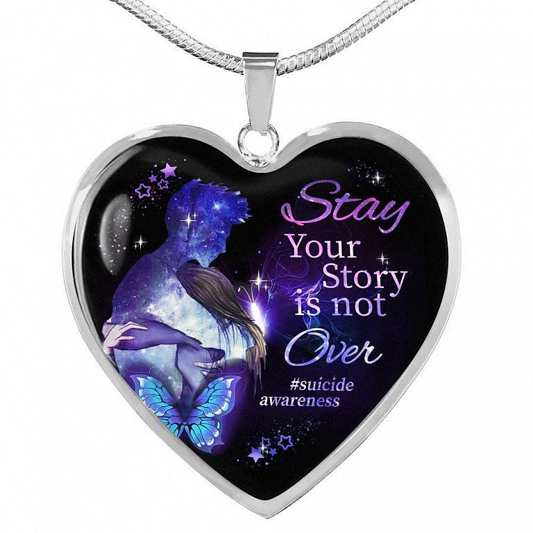 Stay Your Story Is Not Over Memorial Gift Heart Pendant Necklace - Heart Luxury Necklace (Silver)