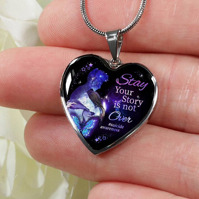 Stay Your Story Is Not Over Memorial Gift Heart Pendant Necklace - Heart Luxury Necklace (Silver)