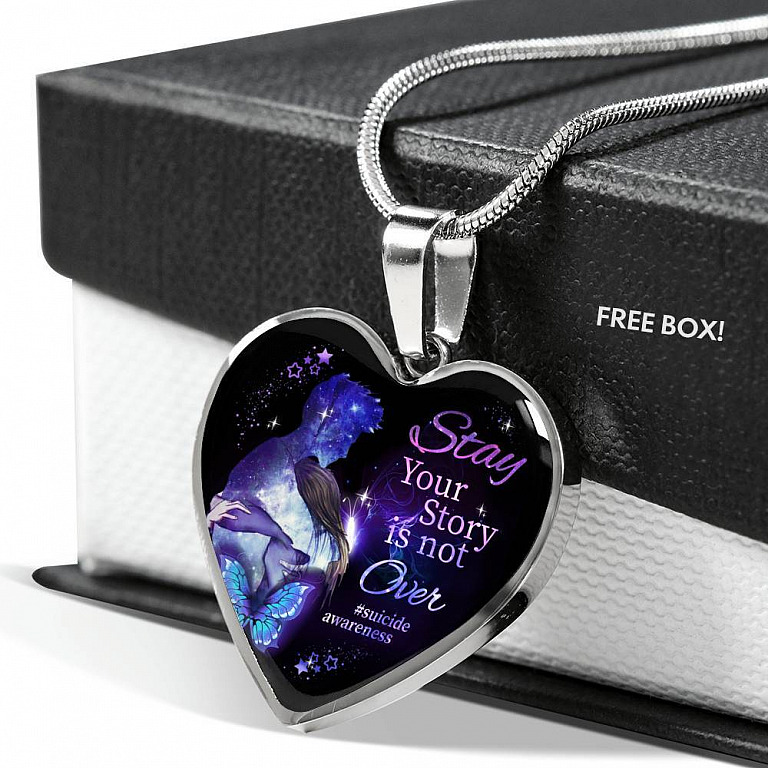 Stay Your Story Is Not Over Memorial Gift Heart Pendant Necklace - Heart Luxury Necklace (Silver)