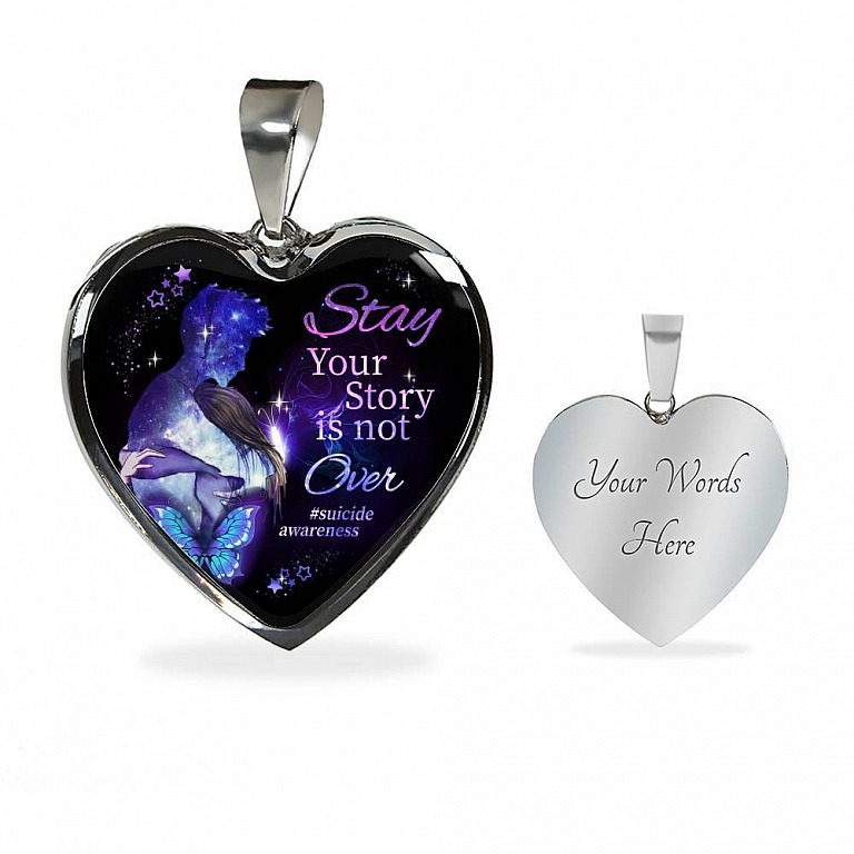 Stay Your Story Is Not Over Memorial Gift Heart Pendant Necklace - Heart Luxury Necklace (Silver)