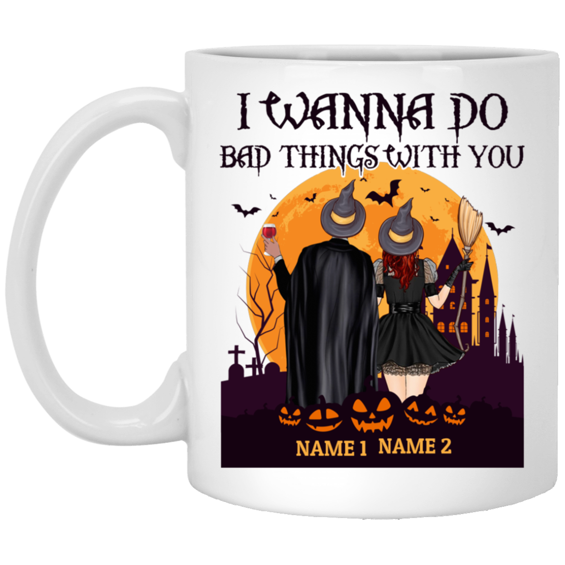 Personalized I Wanna Do Bad Things with You Halloween Couple Coffee Mug - Beer Stein - Water Bottle, White, 11 oz. White Mug Personalized I Wanna Do Bad Things with You Halloween Couple Coffee Mug - Beer Stein - Water Bottle, White, 11 oz. White Mug